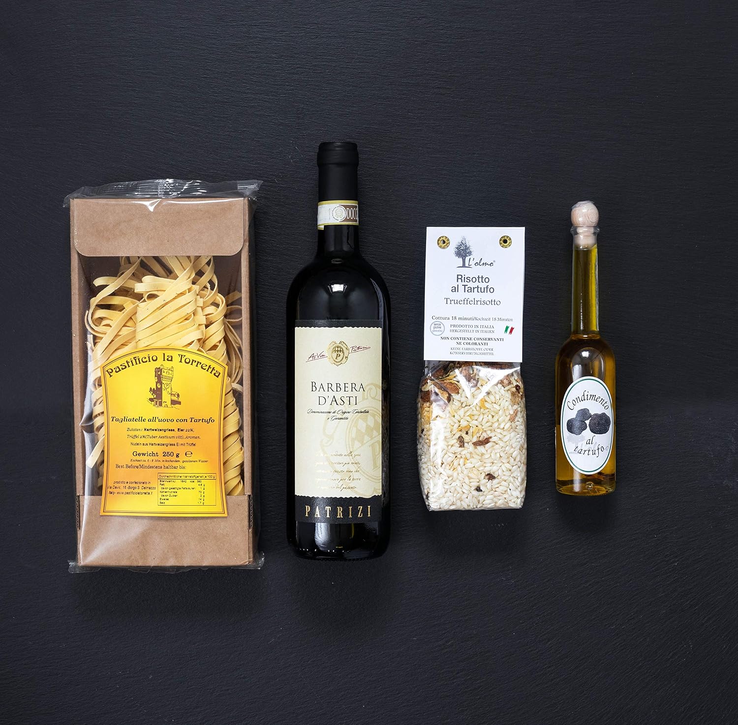 Weinpräsent Gift Basket "Truffle Search" with Italian Specialities: Italian Delicatessen and Barbera (13% Vol.) with Truffle Risotto, Spice Oil with Truffle, Dry 2017 (1 x 0.75 L) – Bild 3