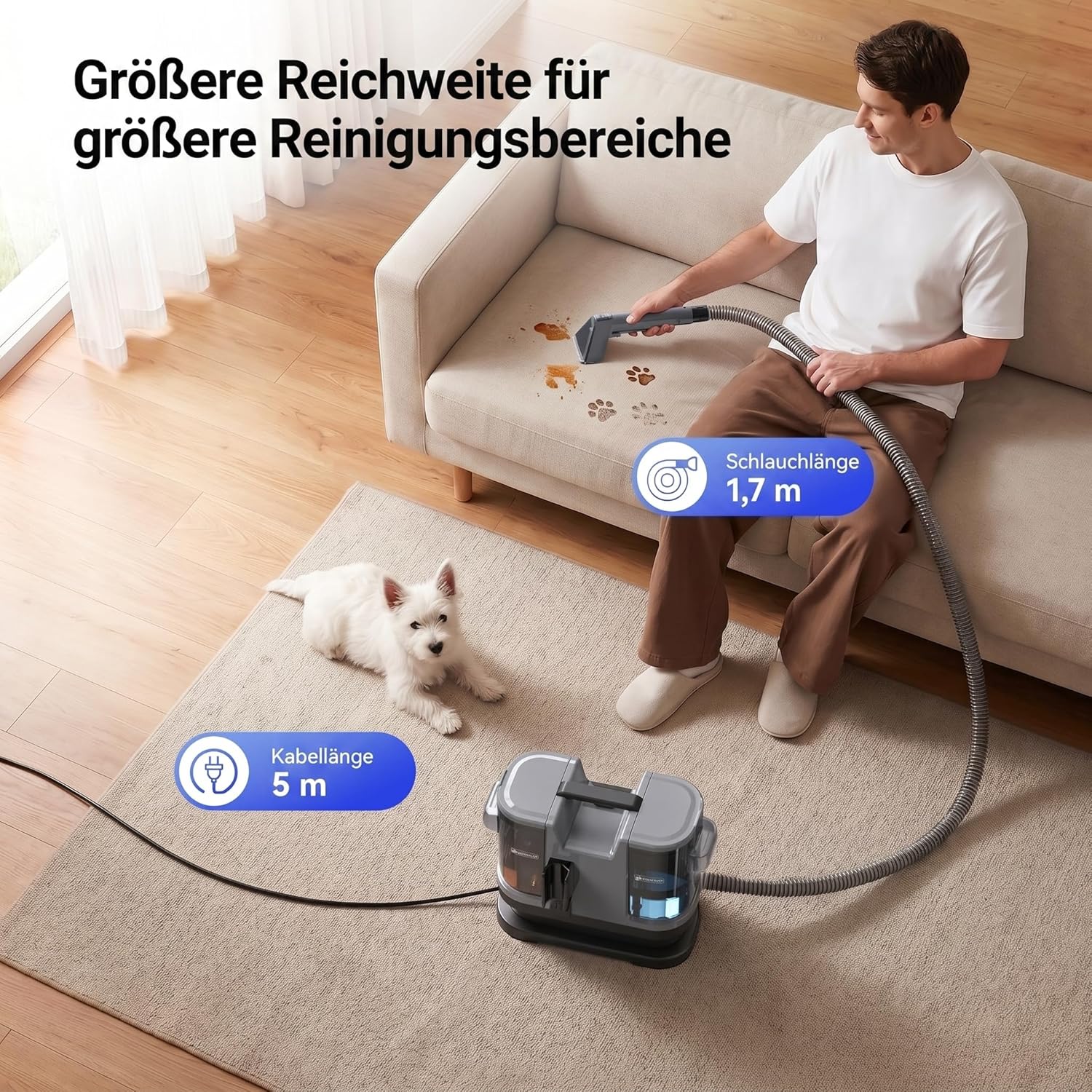 Lubluelu Upgrade Wet Vacuum Cleaner Upholstery Cleaner Device 600 W, 22 kPa Washing Vacuum Cleaner – Bild 4