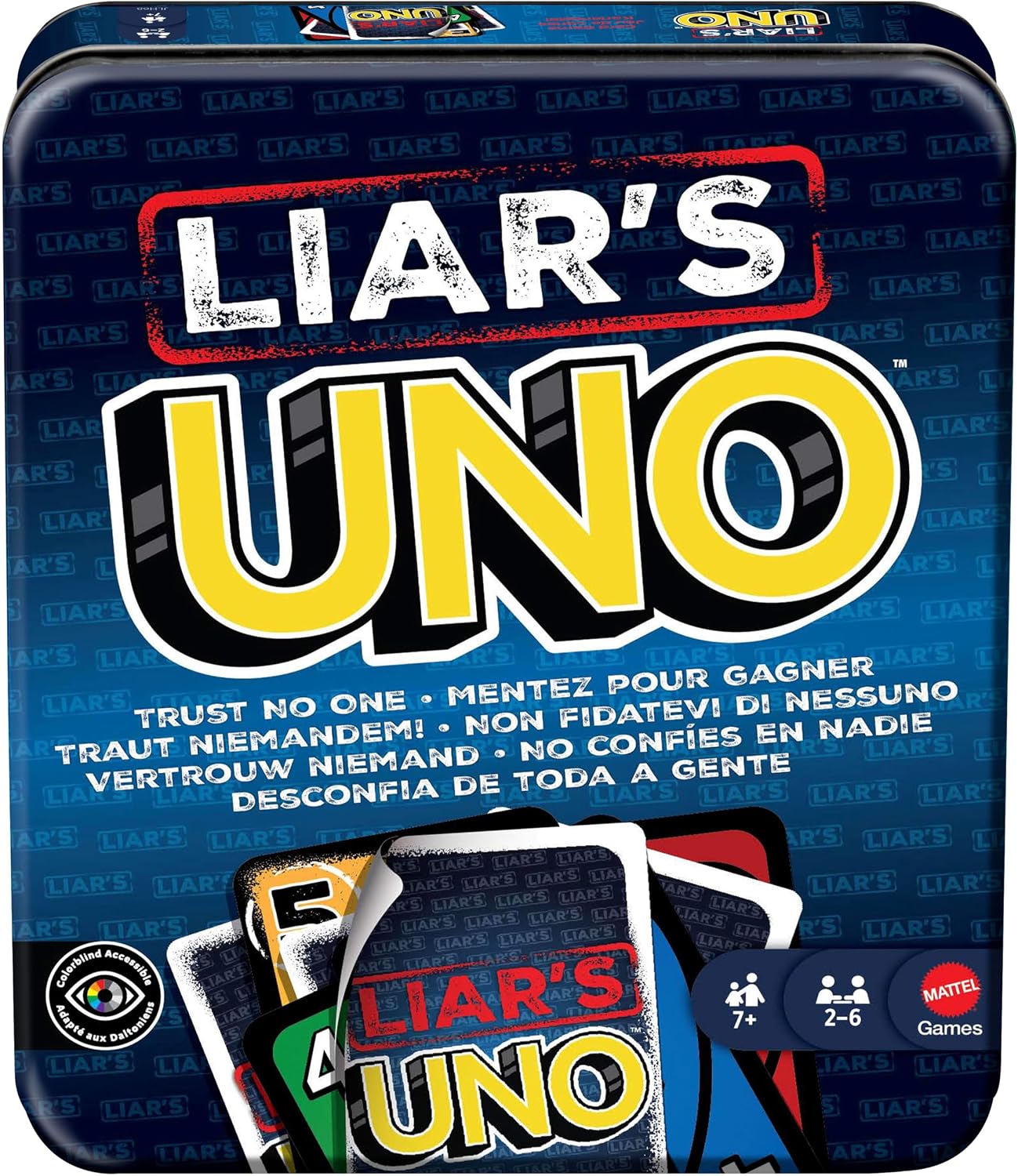 Mattel Games Liar's UNO Card Game in Storage Tin, Age 7+, 2-6 Players