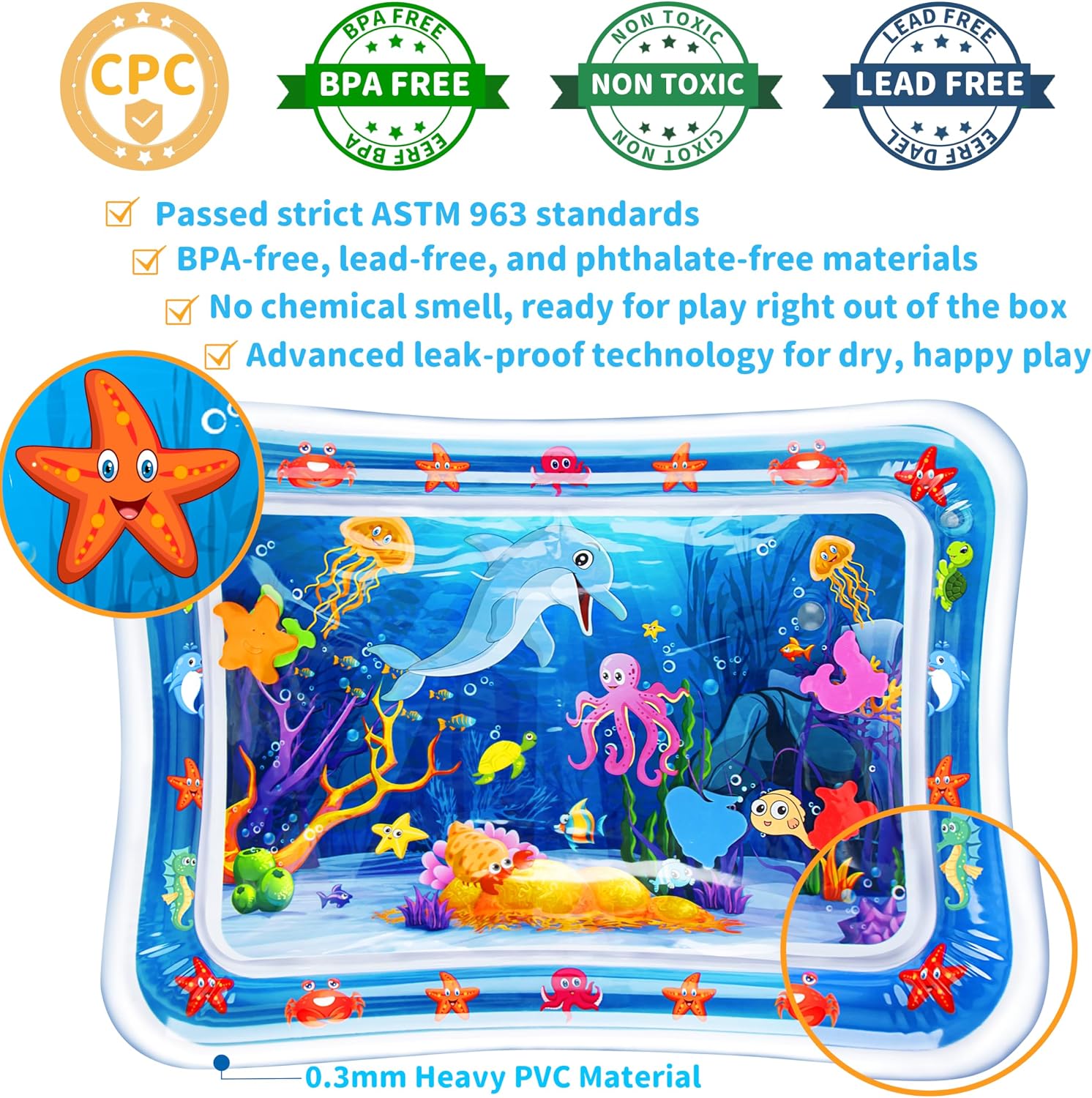 Yeeeasy Tummy Time Water Mat, Water Play Mat for Babies, Cute Baby Toy, Inflatable Tummy Time, Water Play Mat for Infants and Toddlers, 3-12 Months, Promotes Development – Bild 5
