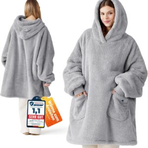 BEDSURE Blanket with Sleeves, Pullover, Grey, Sweatshirt Blanket, Hoodie, Cuddly Blanket with Sleeves, Adult Sleeve Blanket, Soft Warm, Full Body TV Blanket