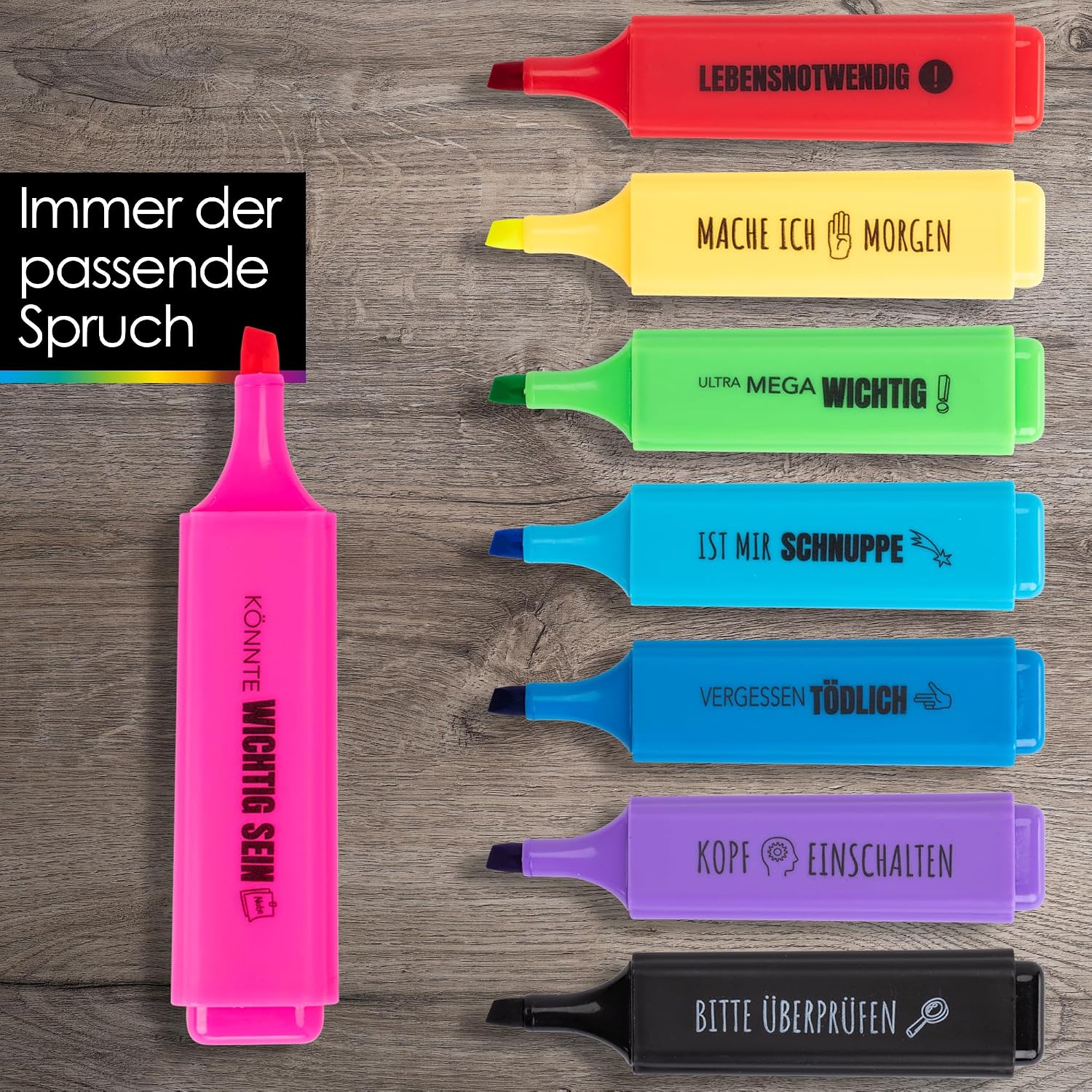 OfficeTree 8 Funny Highlighter Set in Box - Cute Sayings - Highlighter with Sayings as Funny Office Items for Students, Teachers, Work Colleagues – Bild 4