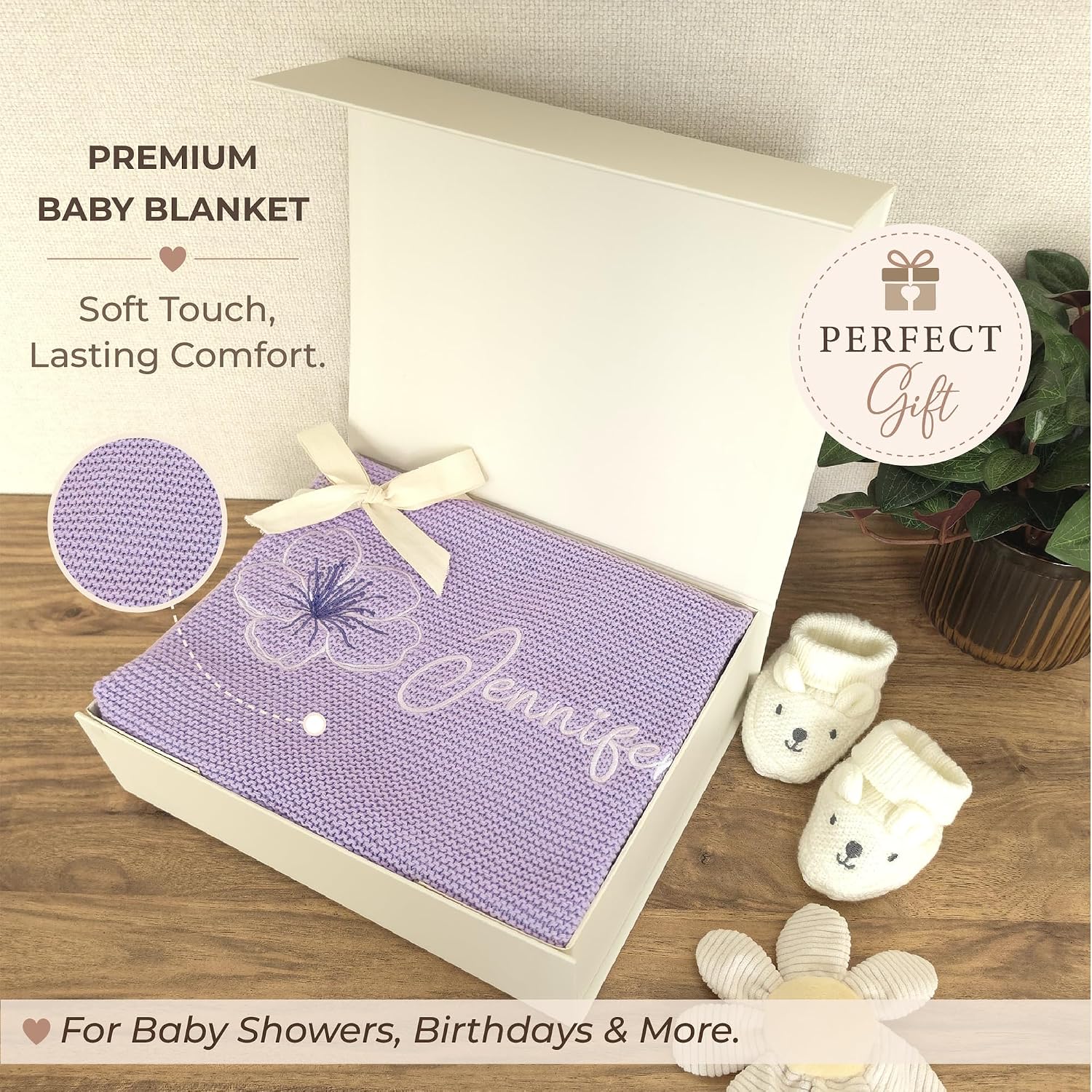 Baby Blanket Embroidered with Name 100 x 80 cm 100% Cotton – Bild 7
