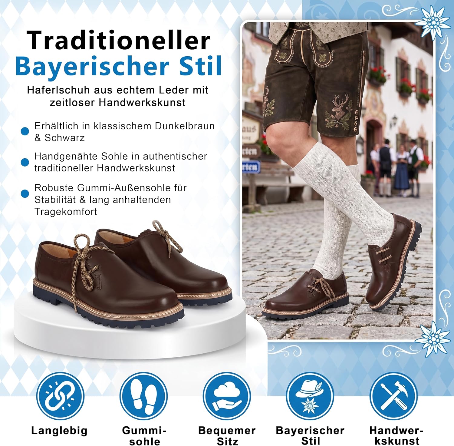 German Wear Haferlschuhe Traditional Shoes Made of Smooth Leather Original Handmade – Bild 5