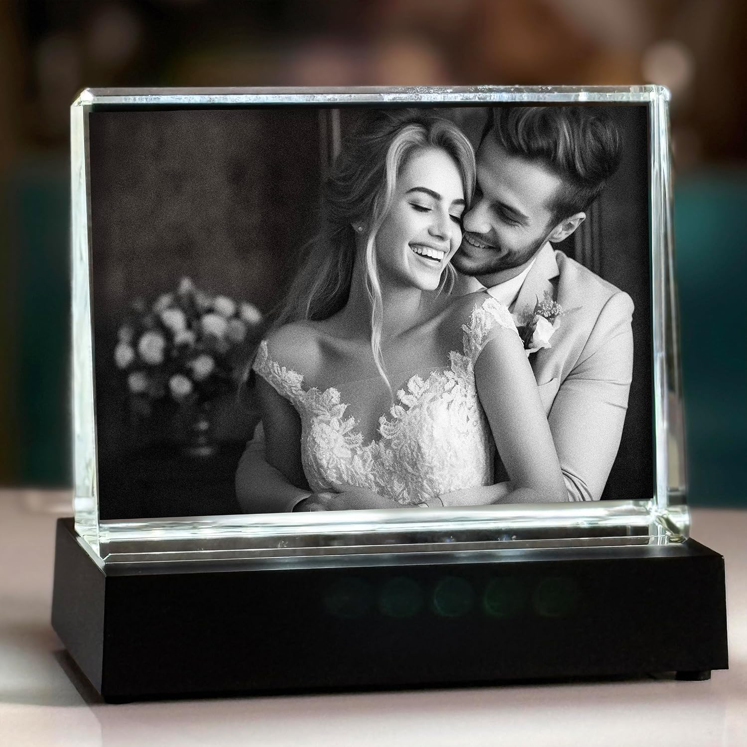contento Personalised 2D Crystal Photo with Your Own Picture, Laser Engraved Glass Photo as an Individual Gift, Dimensions, 10.5 x 8 x 3 cm (Crystal + Light Base, M Landscape Format (10.5 x 8 x 3 cm) – Bild 8