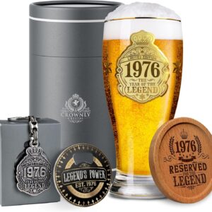 CROWNLY CRYSTAL® 1976 Beer Glass Engraved 570 ml 50th Birthday Personalised Gift Man 50 Years Dad Decoration Card Men’s Gift