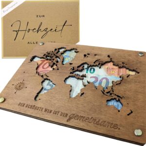Money Gift Wedding Gifts for Bride and Groom Money Gifts Packaging with Wedding Card (World Map)
