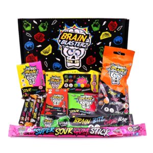 Brain Blasterz Sour Candy Small Gift Box, Brain Breakerz, Chew Bar, Lollipops, Sour Gum, Apple, Strawberry, Watermelon, Cola, Lemon, Orange, Halloween Candy