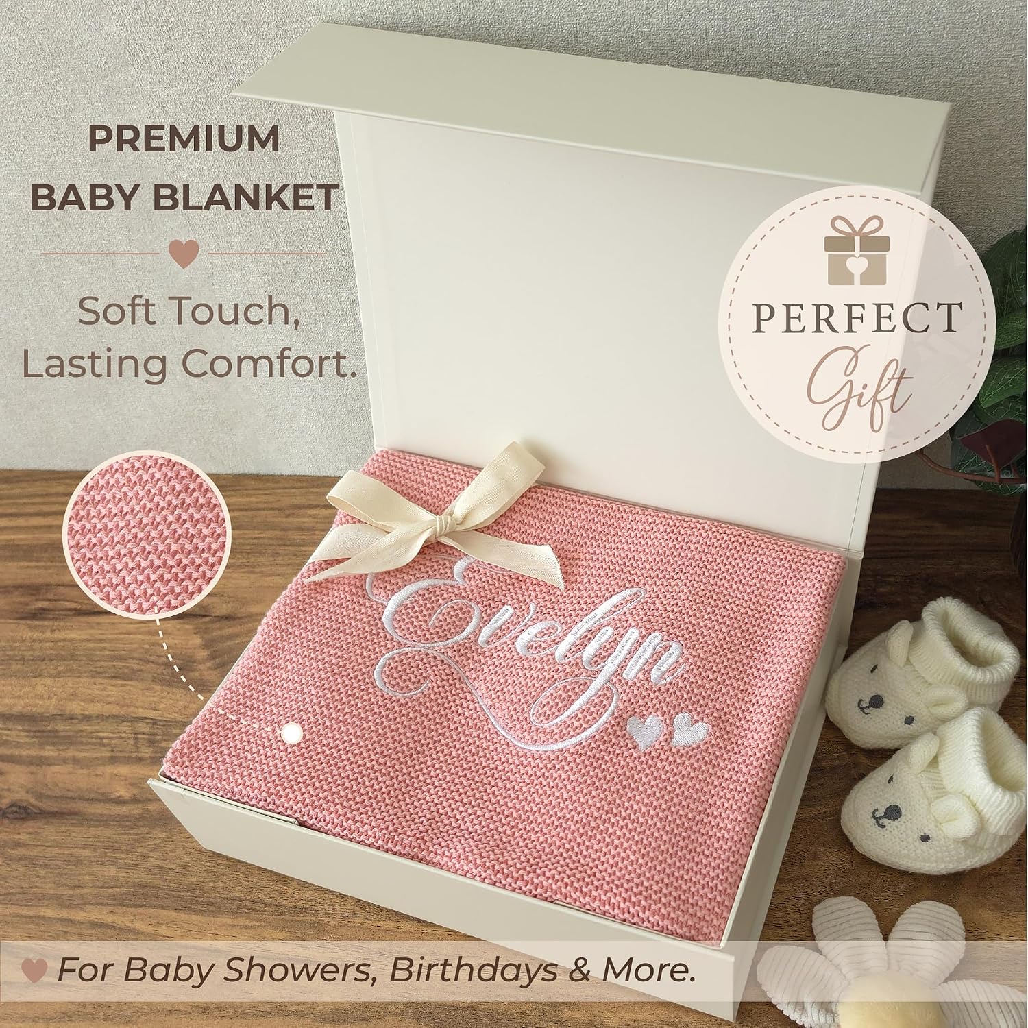 Baby Blanket Embroidered with Name 100 x 80 cm 100% Cotton – Bild 4