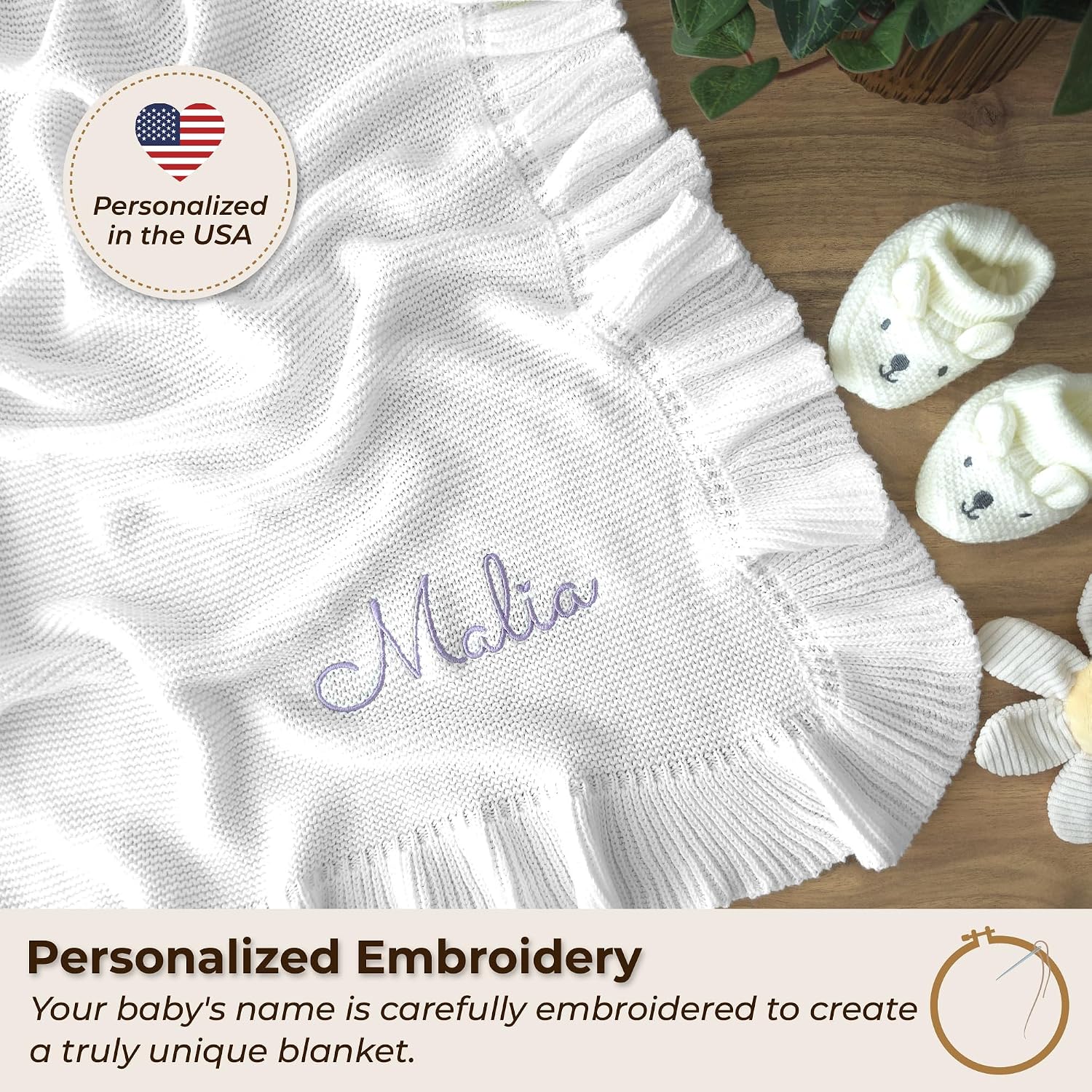 Baby Blanket Embroidered with Name 100 x 80 cm 100% Cotton – Bild 6