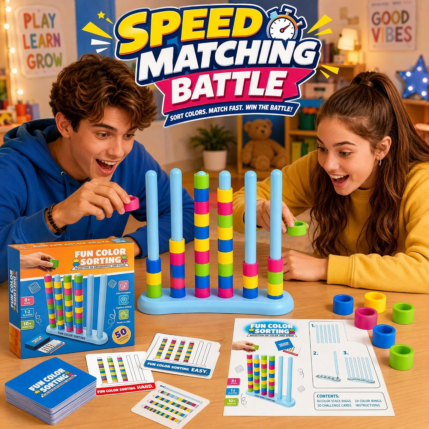Color Stack Game, Colour Stack Challenge Game, Montessori Board Games – Bild 3