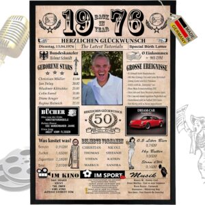 DUOMIO 50th Birthday | 1976 – 6 Fields PERSONALIZABLE! Back in Year 1976 – Year Chronicle – 50th Birthday Gift for Women & Men – Print on 400gsm Premium Paper