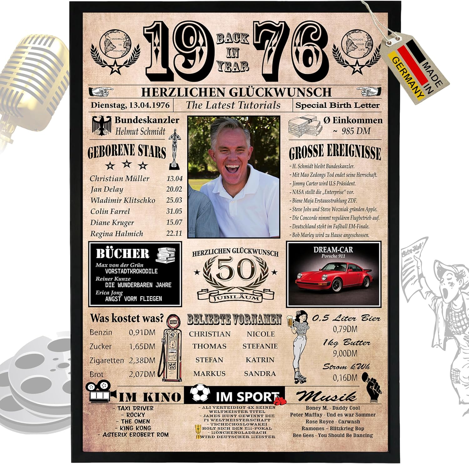 DUOMIO 50th Birthday | 1976 - 6 Fields PERSONALIZABLE! Back in Year 1976 - Year Chronicle - 50th Birthday Gift for Women & Men - Print on 400gsm Premium Paper
