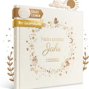 EULENTALER Scandi Baby Album for 1st Year [with Linen Cover & Gold