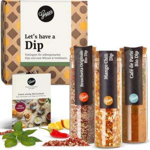 Gepp’s Gourmet Mini Dip Set, Set of 3, Spice Set for Snack Lovers, Mix Delicious Dips Yourself with the Spice Mixes, Organic Spices, Mango-Chili, Bruschetta and Café de Paris Spice