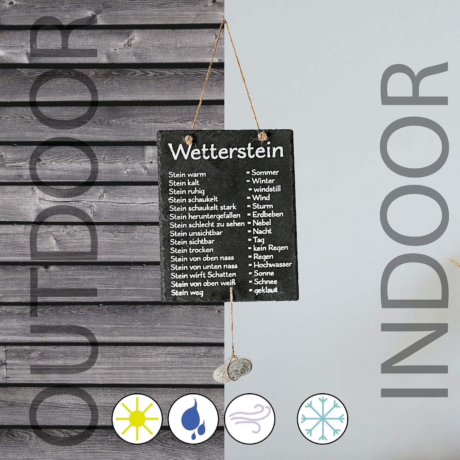 Cepewa Weather Station Stone on Slate Weather Sign Sign Board Inscribed 20 x 25 cm – Bild 4