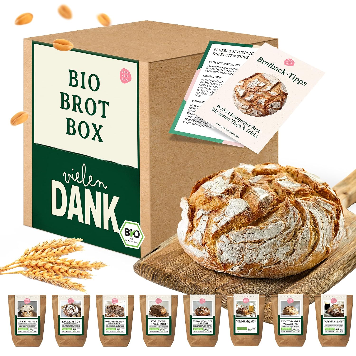 Organic Bread Baking Mixes Gift Basket "Thank You" - Ideal as a Thank You or Thank You Gift for Friends & Family - 8 Varieties of Baking Yourself for Bread Makers & Oven - Bake with Love