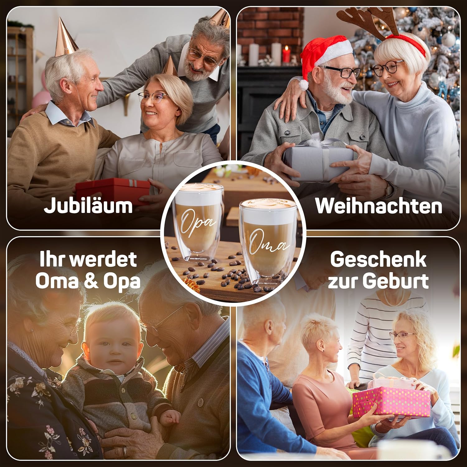 ElbFuchs® Double-Walled Latte Macchiato Glasses OMA and OPA, 2 x 350 ml Gift Idea, Ideal Coffee Glasses Double-Walled as a Gift for Grandma and Grandpa or Mum, Dad – Bild 4