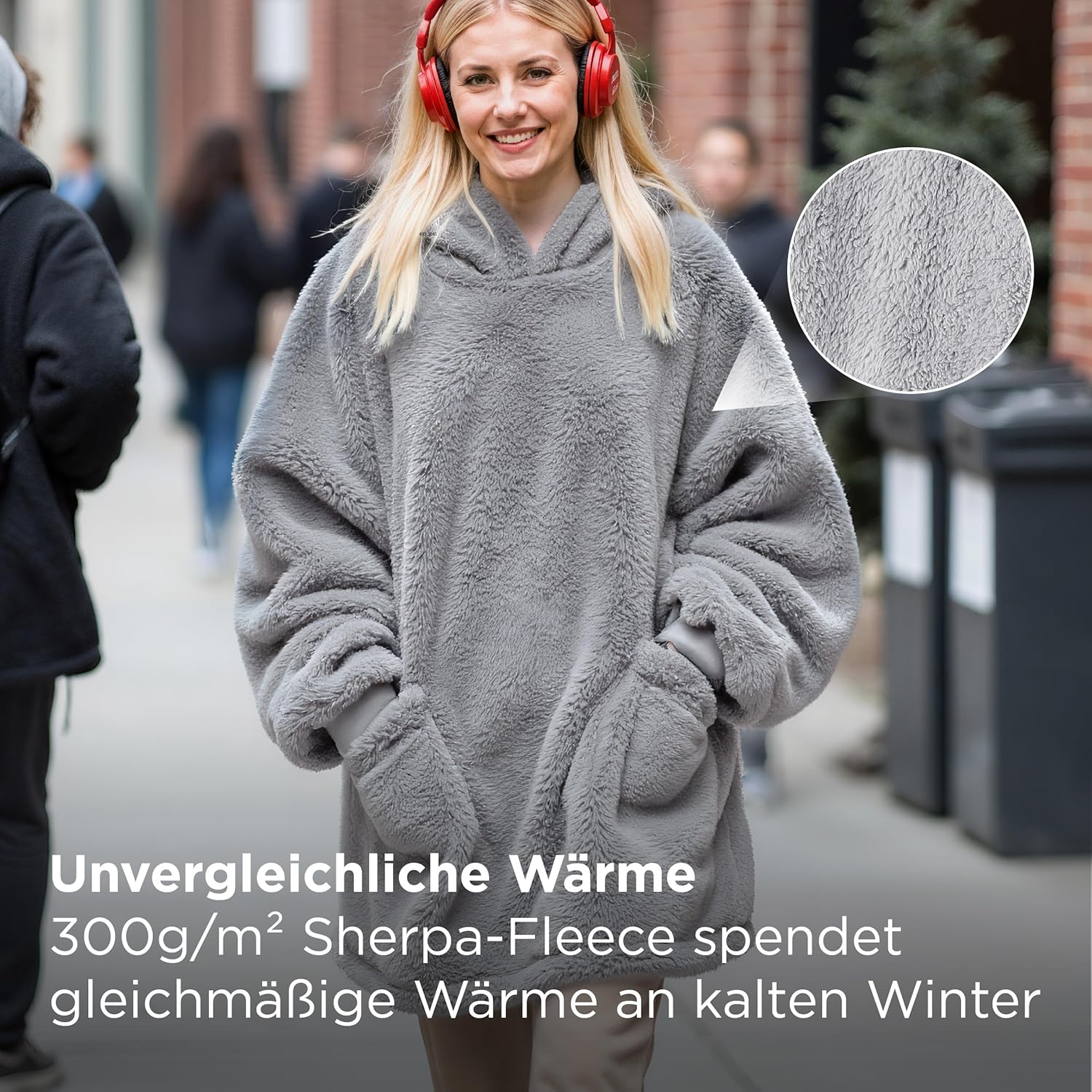BEDSURE Blanket with Sleeves, Pullover, Grey, Sweatshirt Blanket, Hoodie, Cuddly Blanket with Sleeves, Adult Sleeve Blanket, Soft Warm, Full Body TV Blanket – Bild 4