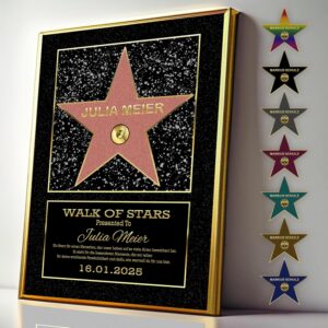 DUOMIO HOLLYWOOD Walk of Fame Star, Personalised Certificate Optional with Frame, 3 Sizes, Design, Theme, Text, Background Colour Selectable, Premium Paper Print, Gifts for Men / Women