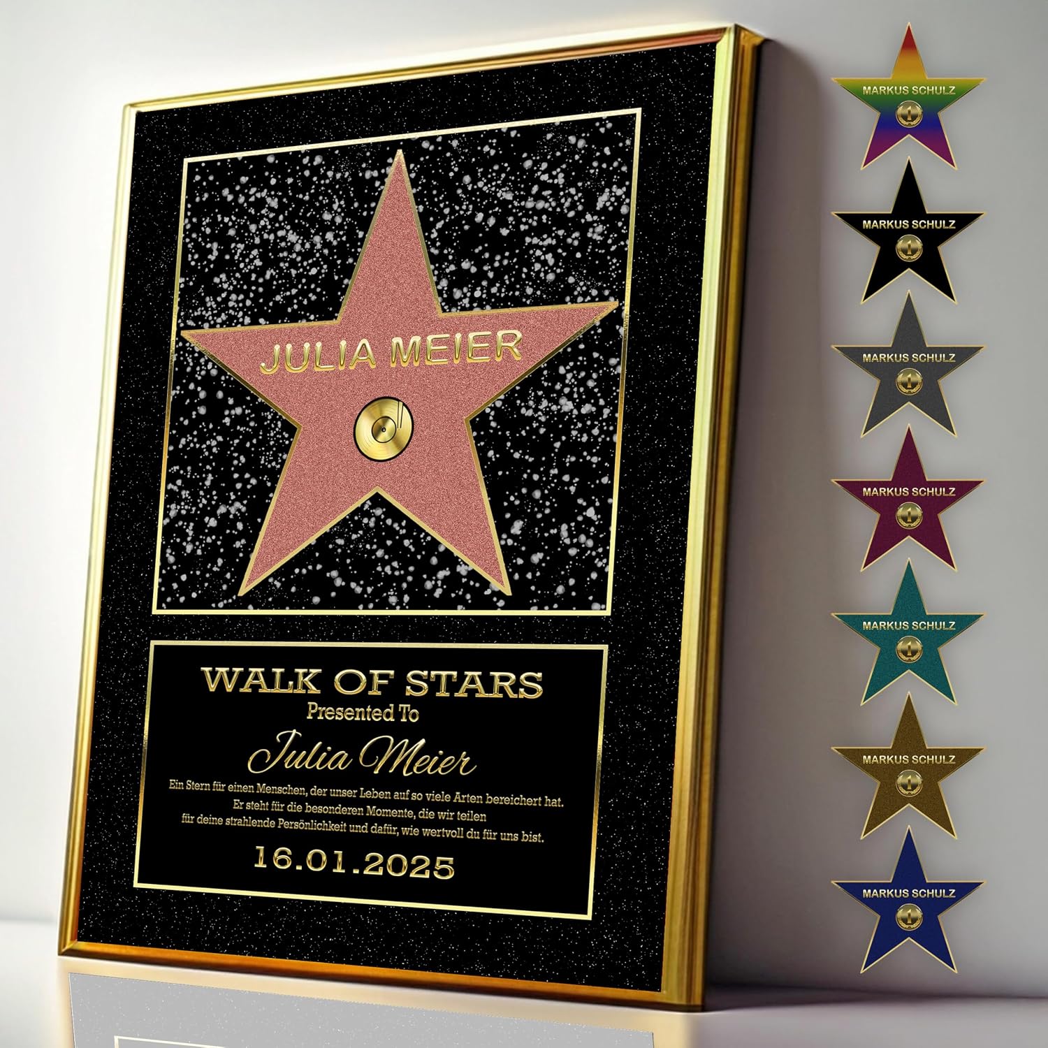 DUOMIO HOLLYWOOD Walk of Fame Star, Personalised Certificate Optional with Frame, 3 Sizes, Design, Theme, Text, Background Colour Selectable, Premium Paper Print, Gifts for Men / Women