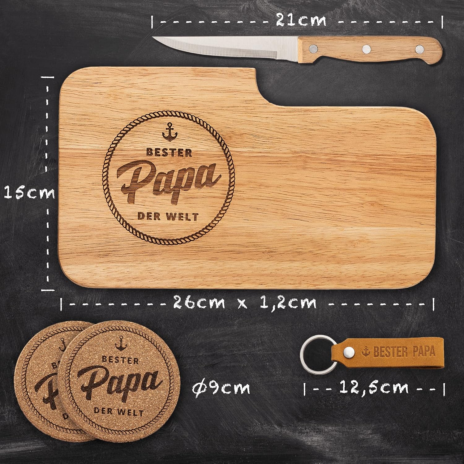Gifts for Dad Gift | Best Dad Gifts | Birthday Gift for Dad Gift Set Breakfast Board + Keyring with Coaster – Bild 3