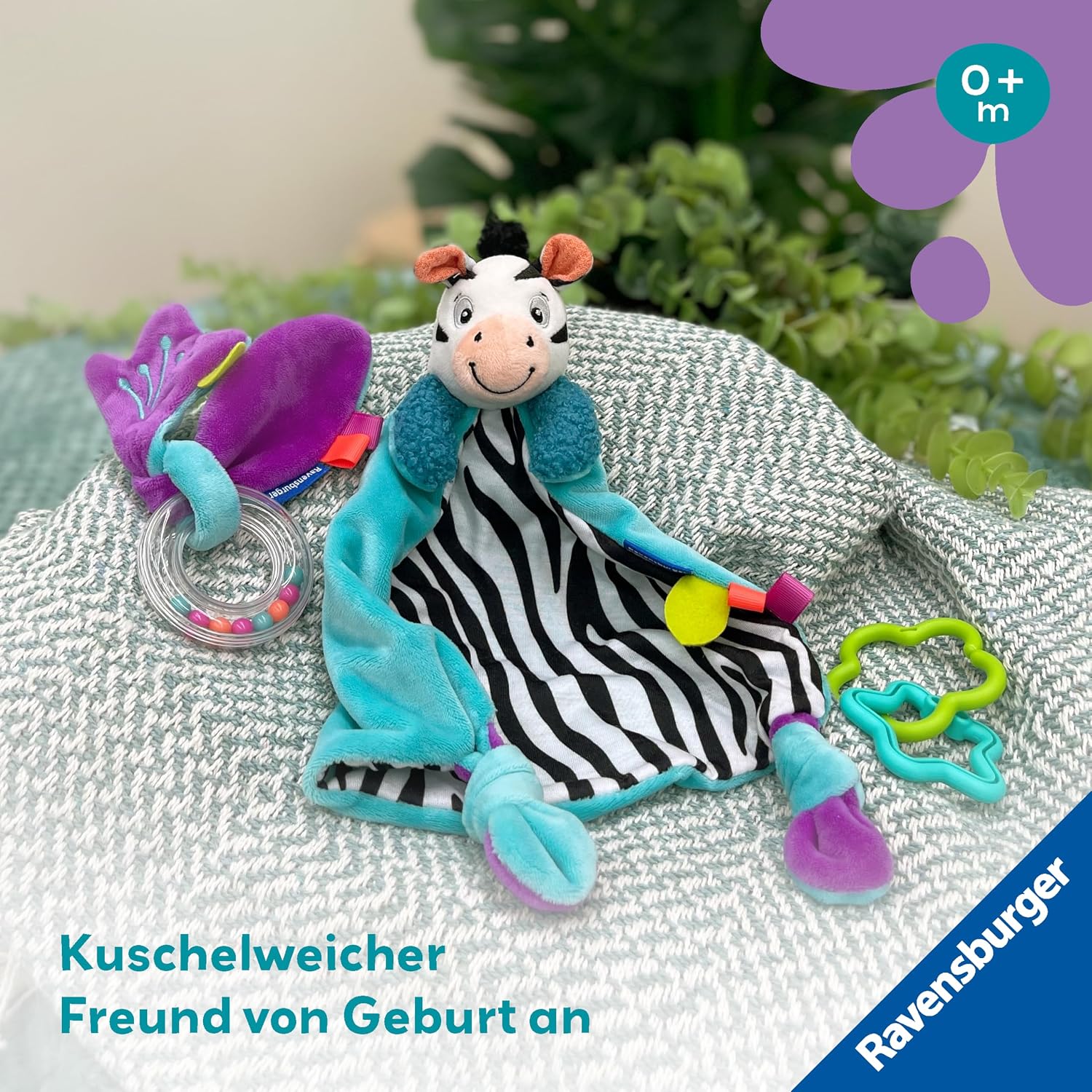 Ravensburger 4858 Play+ Feeling, Rattling, Playing (Gift Set: Zebra), Comforter Blanket, Gift for Birth, Christening, Baby Shower, Stimulation of the Senses, Promotes Fine Motor Skills, for Babies from 0 Months – Bild 3