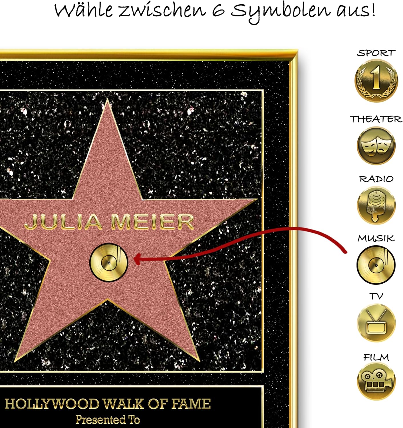 DUOMIO HOLLYWOOD Walk of Fame Star, Personalised Certificate Optional with Frame, 3 Sizes, Design, Theme, Text, Background Colour Selectable, Premium Paper Print, Gifts for Men / Women – Bild 4