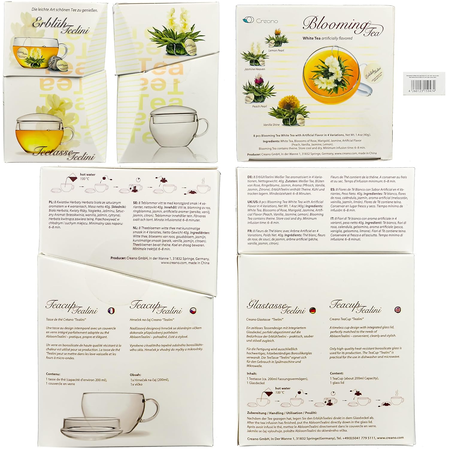 Creano ErblühTeelini Tea Flowers Gift Set with Tea Glass and 8 Tea Flowers in Cup Format, White Tea – Bild 6