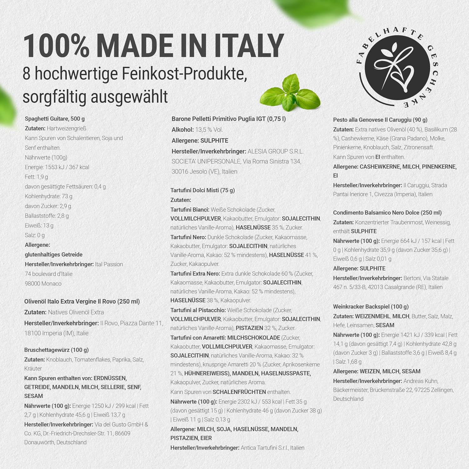 Bella Italia Gift Basket Filled with Red Wine and Italian Delicatessen - Gift Basket with Olive Oil, Aceto Balsamic, Pasta, Pesto, Tartufini, Wine Gift for Men and Women, Pasta Gift Set – Bild 3
