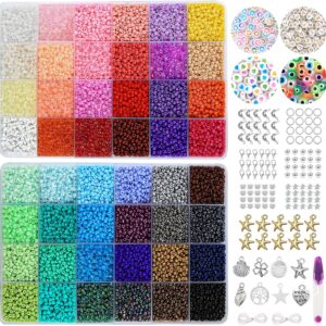 DIYDEC 18000 Pieces Beads for Bracelets, 48 Colourful Seed Beads Set, Mini Beads for Threading with Letters for Jewellery Making, DIY Necklaces, Crafts