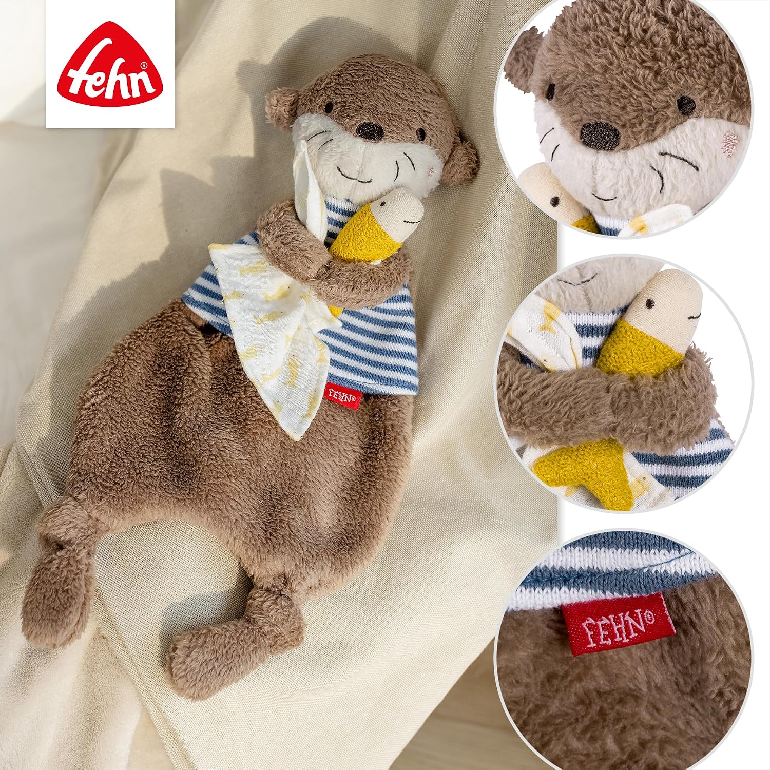 Fehn Otter Comforter - Playmate, Sleep Aid & Stuffed Toy Comforter with Otter Head for Gripping, Feeling, Cuddling and Loving for Babies and Toddlers from 0+ Months – Bild 5