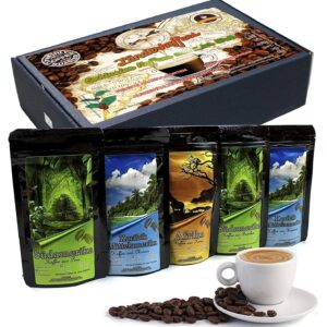 C&T Coffee Gift Set – 5 Different Coffees from Around the World – Whole Beans – Single Origin Coffee Freshly Roasted in Drum Roasting Process – Tasting Package & Gift for Men and Women