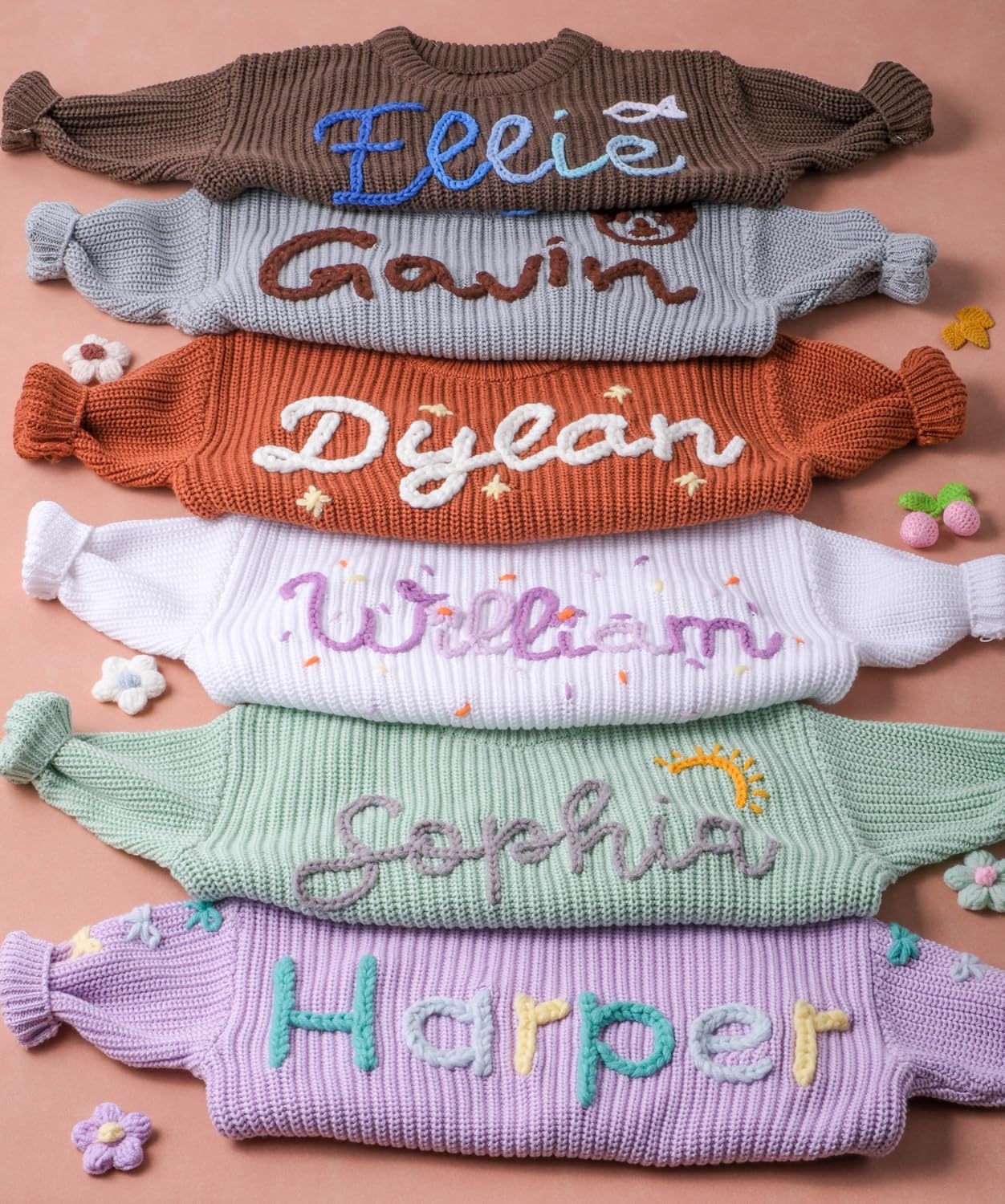 Personalised Baby Knitted Jumper, Custom Baby Jumper with Hand Embroidered Name, Toddler Gift – Bild 3