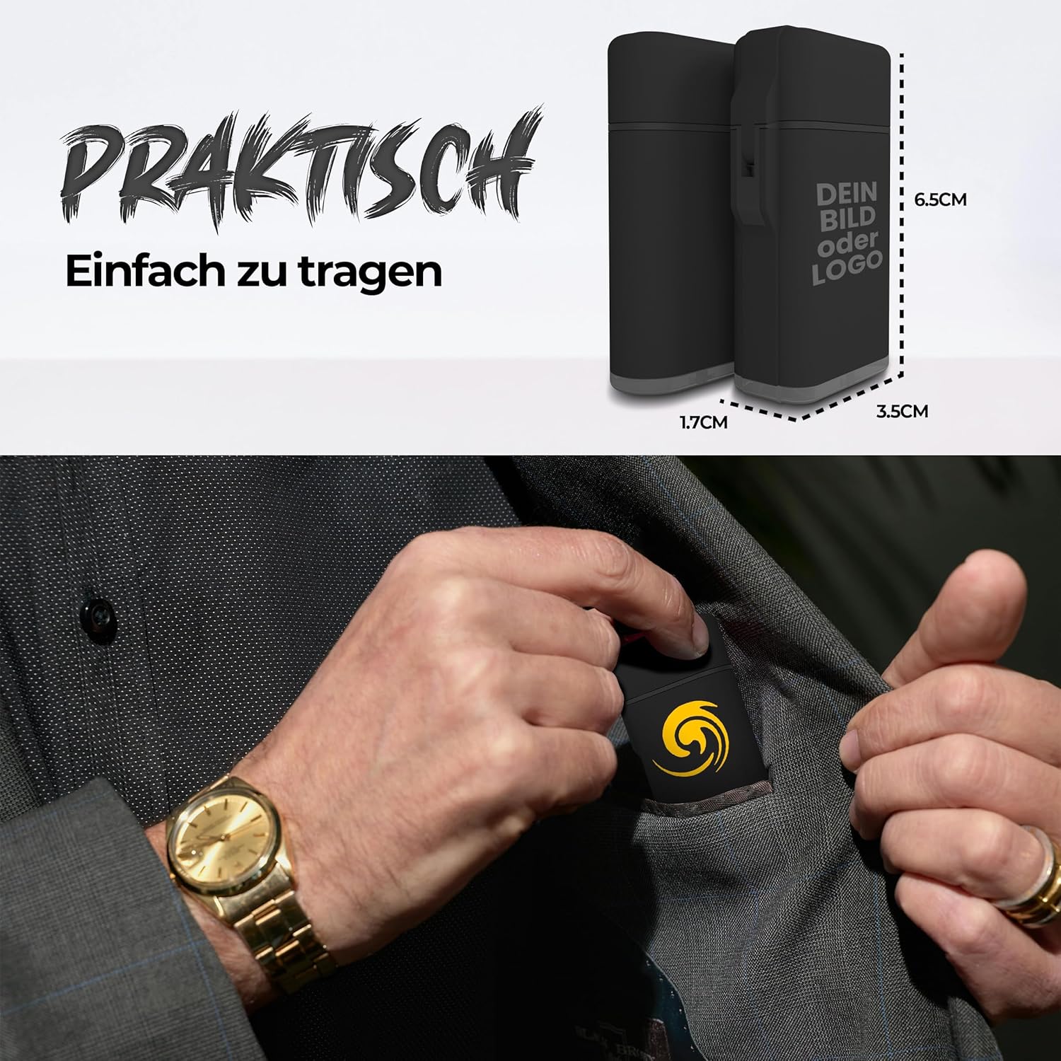 Meinearmbänder Personalised Lighter with Logo, Image and Engraving - Front and Back with Text, Address and Slogan - Ideal for Promotional Gifts, Outdoor Use and Promotions (50) – Bild 4