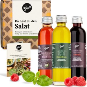 Gepp’s Feinkost 3 Mini Vinegar Set I Vinegar Gift Set for Connoisseurs I Tomato Balm, Basil Oil & Organic Raspberry Vinegar I Vinegar Gift Box I Ideal for Salads, Cheese & More I Mini Bottles of 40 ml
