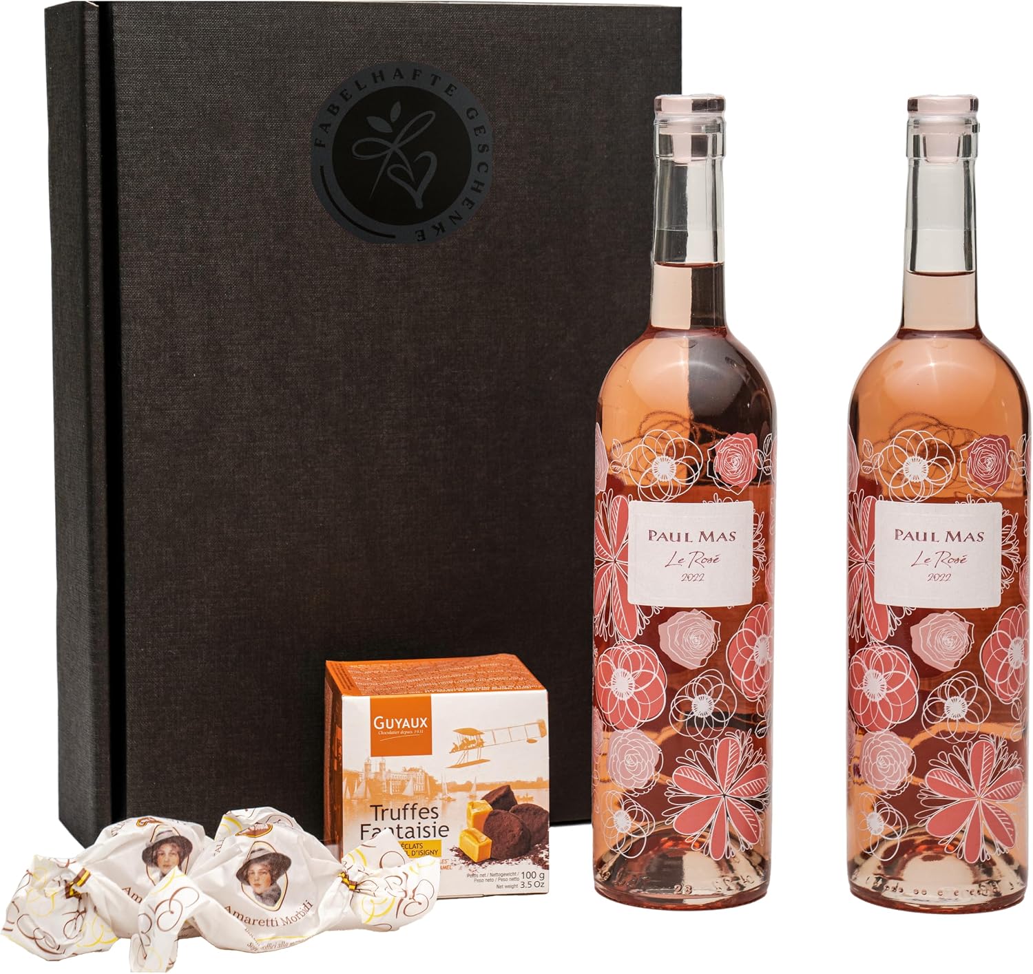 Rose Wine Gift Set with Chocolate Truffle and Amaretti