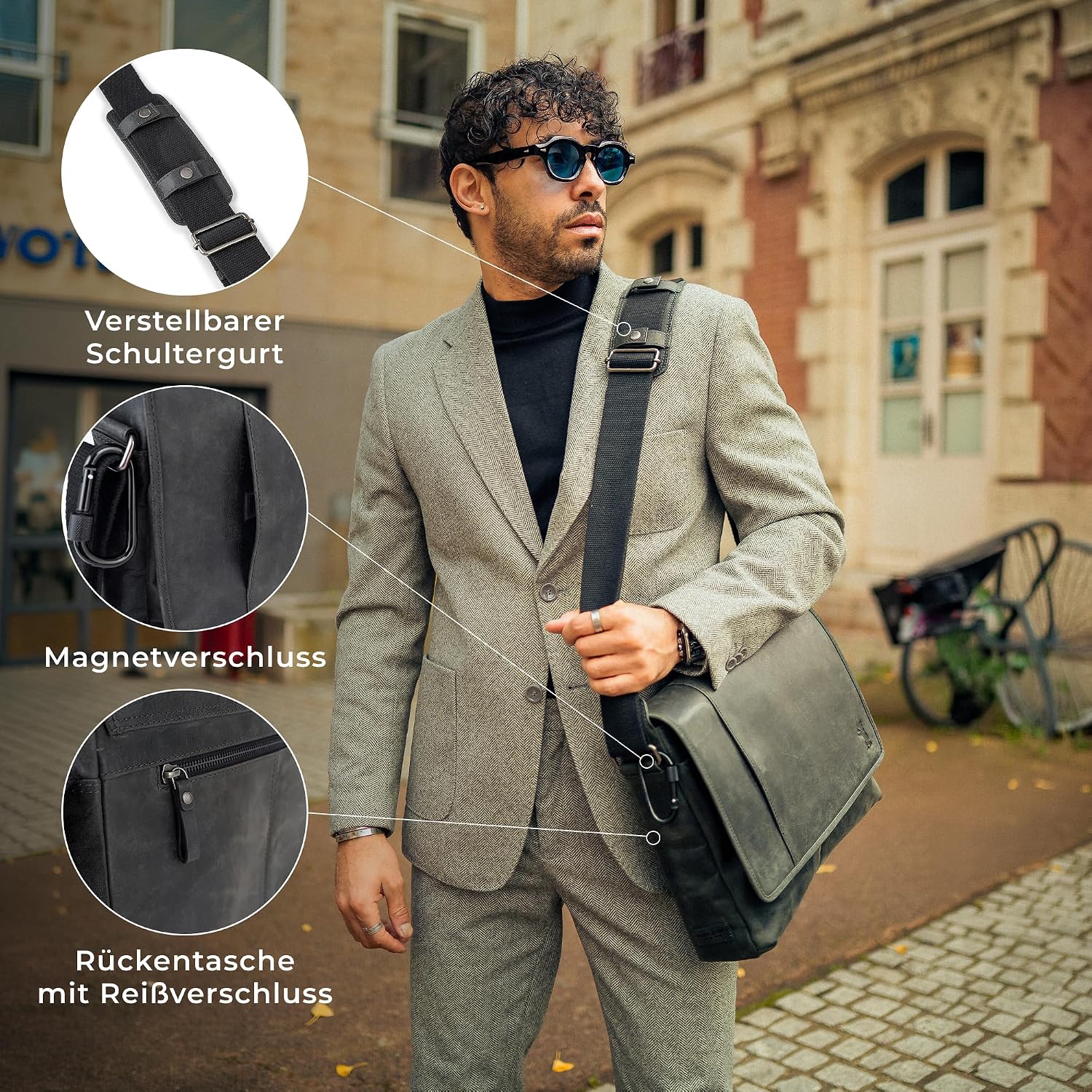 Berliner Bags Vintage Umhängetasche X-Berg, Messenger Bag aus Leder, Schultertasche für Damen und Herren – Bild 5