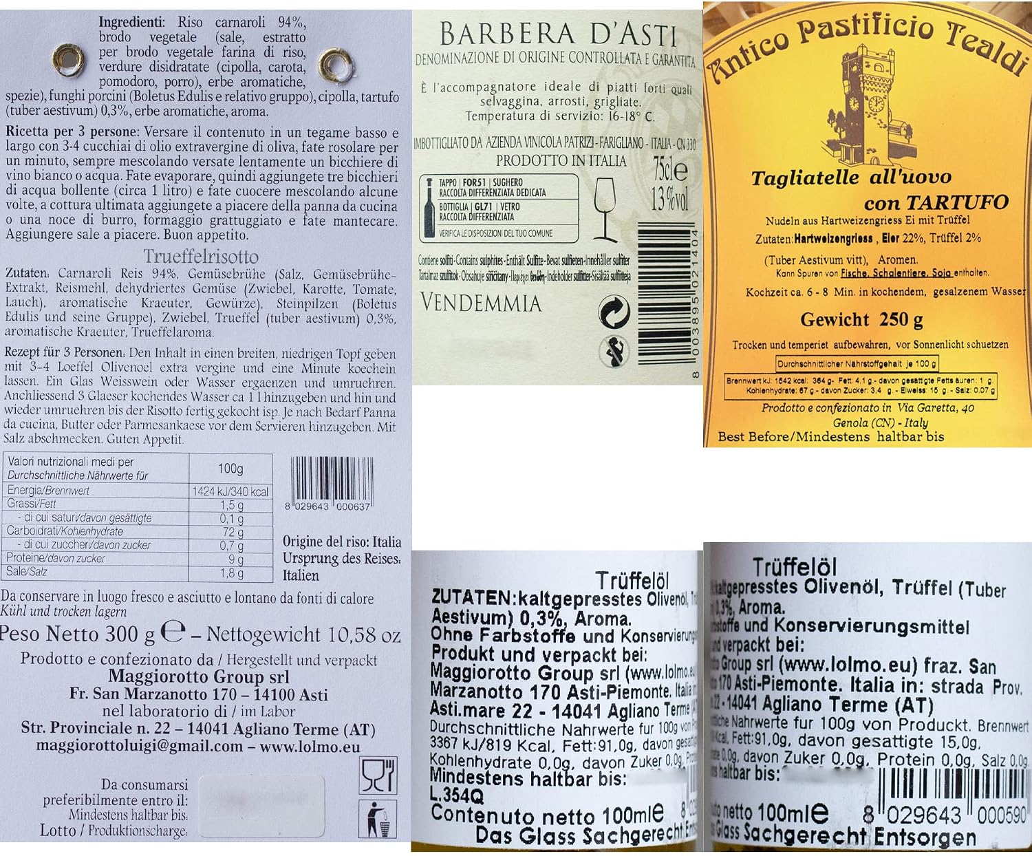 Weinpräsent Gift Basket "Truffle Search" with Italian Specialities: Italian Delicatessen and Barbera (13% Vol.) with Truffle Risotto, Spice Oil with Truffle, Dry 2017 (1 x 0.75 L) – Bild 5