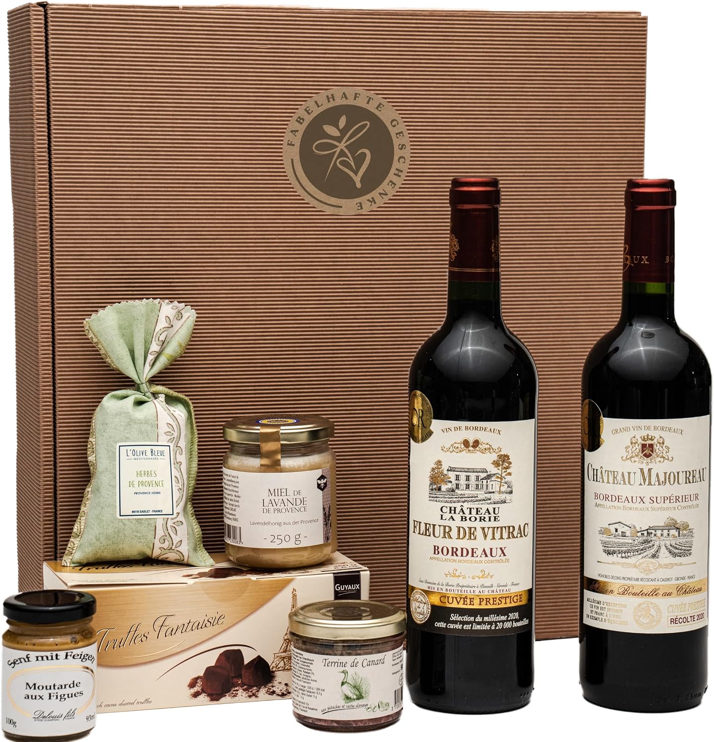 Gift Basket France with Red Wine (Bordeaux) and French Delicacies in Beautiful Gift Packaging | A Gift for Men and Women with Delicious Delicatessen from France