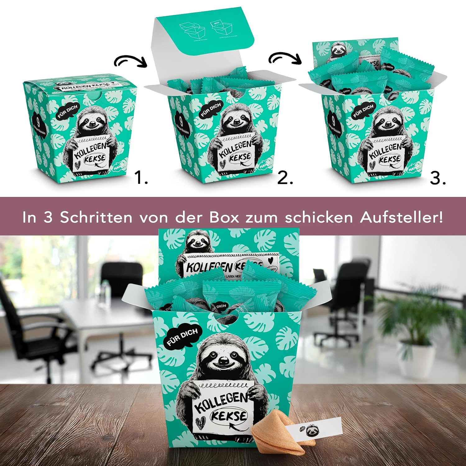 Lucky Cookies Colleagues Box of 9 Funny Colleagues Gift Office Lucky Cookies with Funny, Motivational Sayings for Colleagues and Employees as a Gift in the Office Vegan and Made in Germany – Bild 2