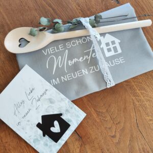 Housewarming Gift Set – Tea Towel, Cooking Spoon & Card I Housewarming Gift Home I Housewarming Gift I Topping Out Party
