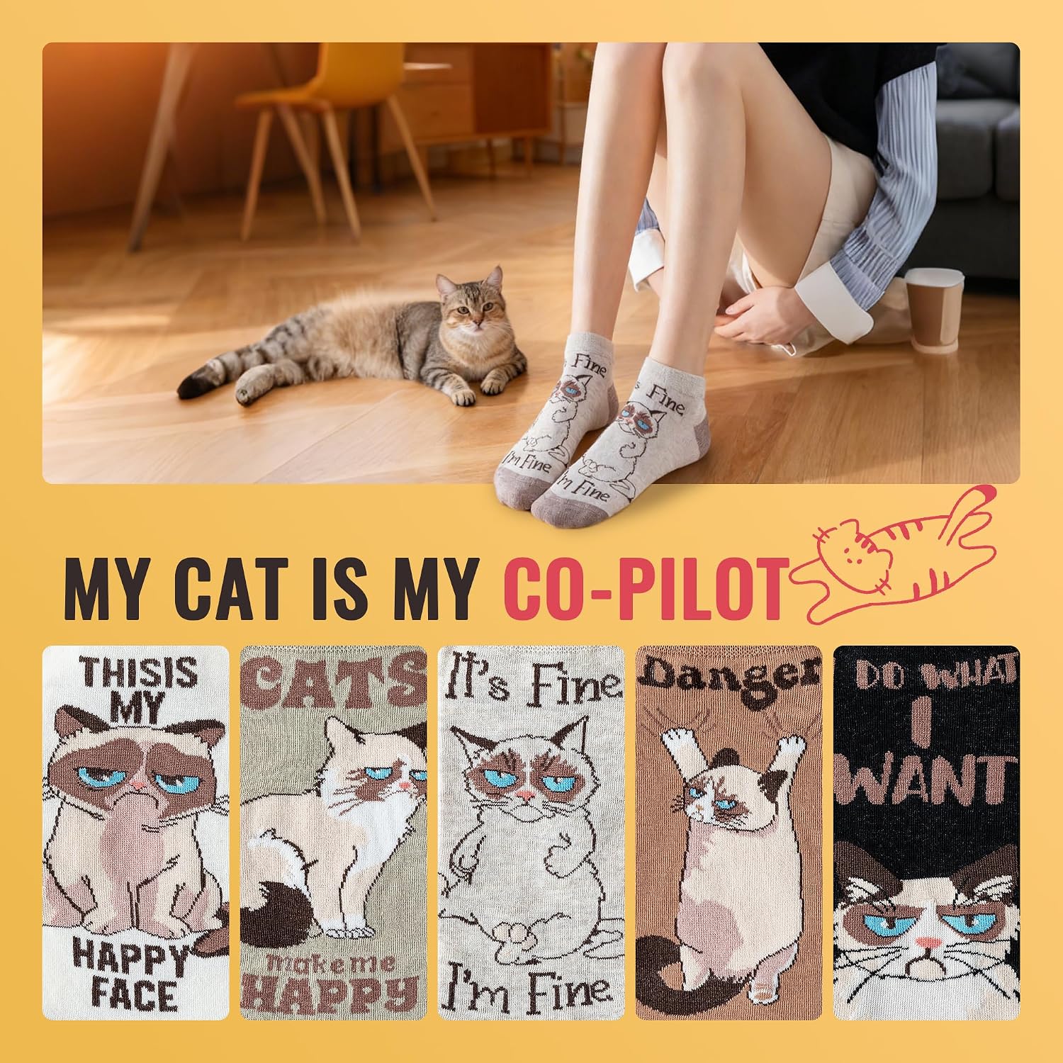 Lustige Katzen Socken Damen - Süße Sneakersocken Geschenk Katzenliebhaber – Bild 3