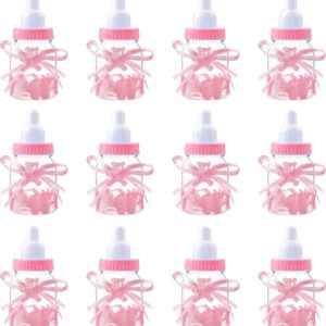 MaoXinTek Sweet Bottle Lovely Baby Candy Bottle Gift Box Baby Candy BoxFavors Decoration for Baby Shower Party Christening Pack of 12 Pink, pink