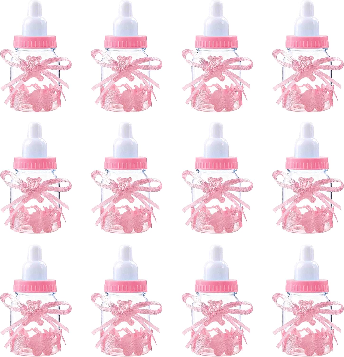 MaoXinTek Sweet Bottle Lovely Baby Candy Bottle Gift Box Baby Candy BoxFavors Decoration for Baby Shower Party Christening Pack of 12 Pink, pink