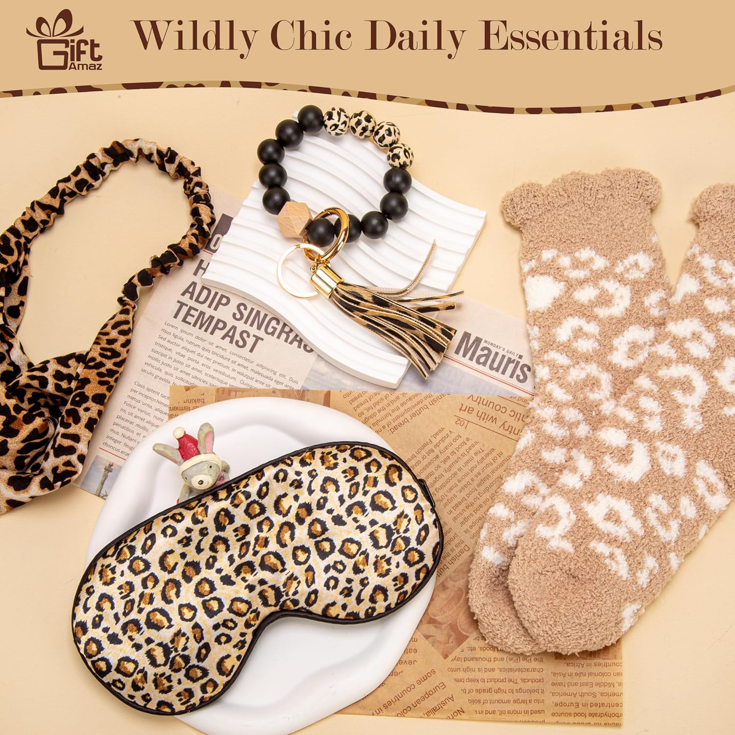 GiftAmaz Leopard Print Gift Basket for Women - 7-Piece Wellness Box with Thermal Cup & Blanket, Self-Care & Get Well Soon Gift Idea for Wife, Girlfriend, Mother as a Christmas Gift – Bild 6