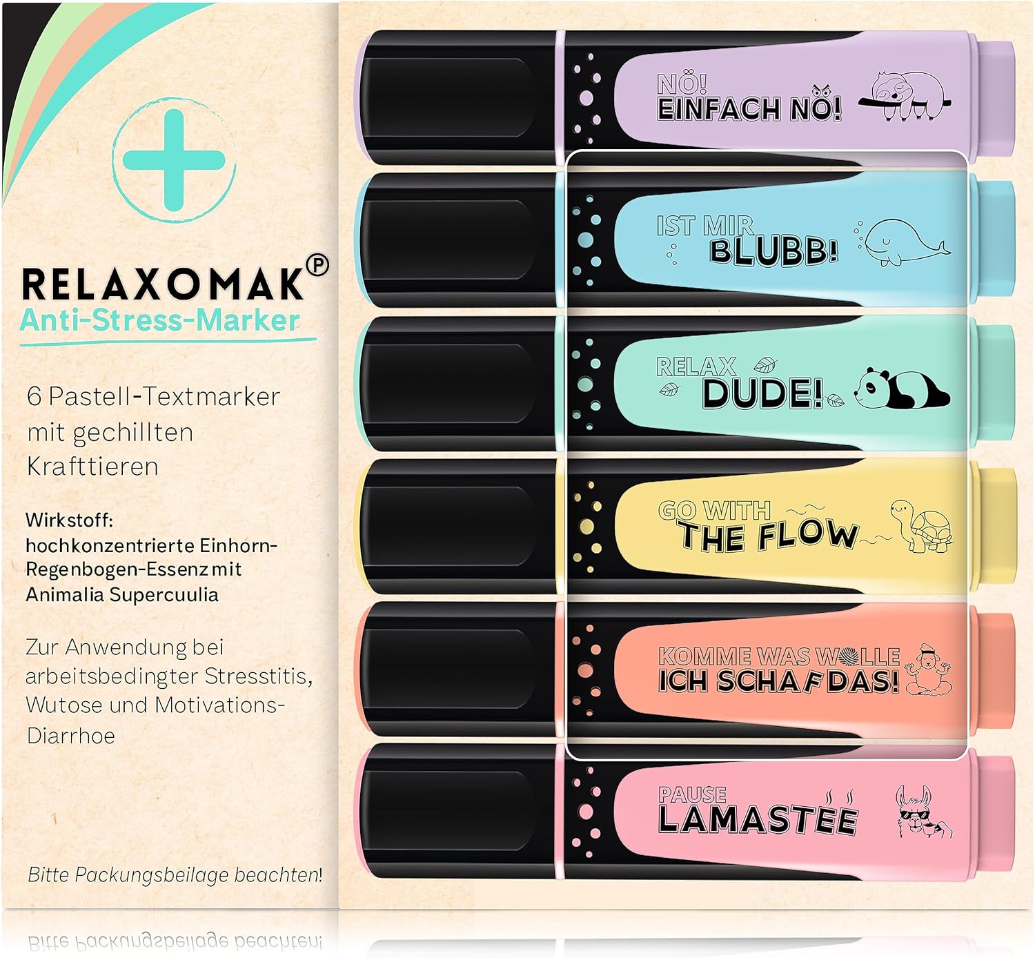 GLÜCKSGUT® 6 x Funny Highlighters Pastel