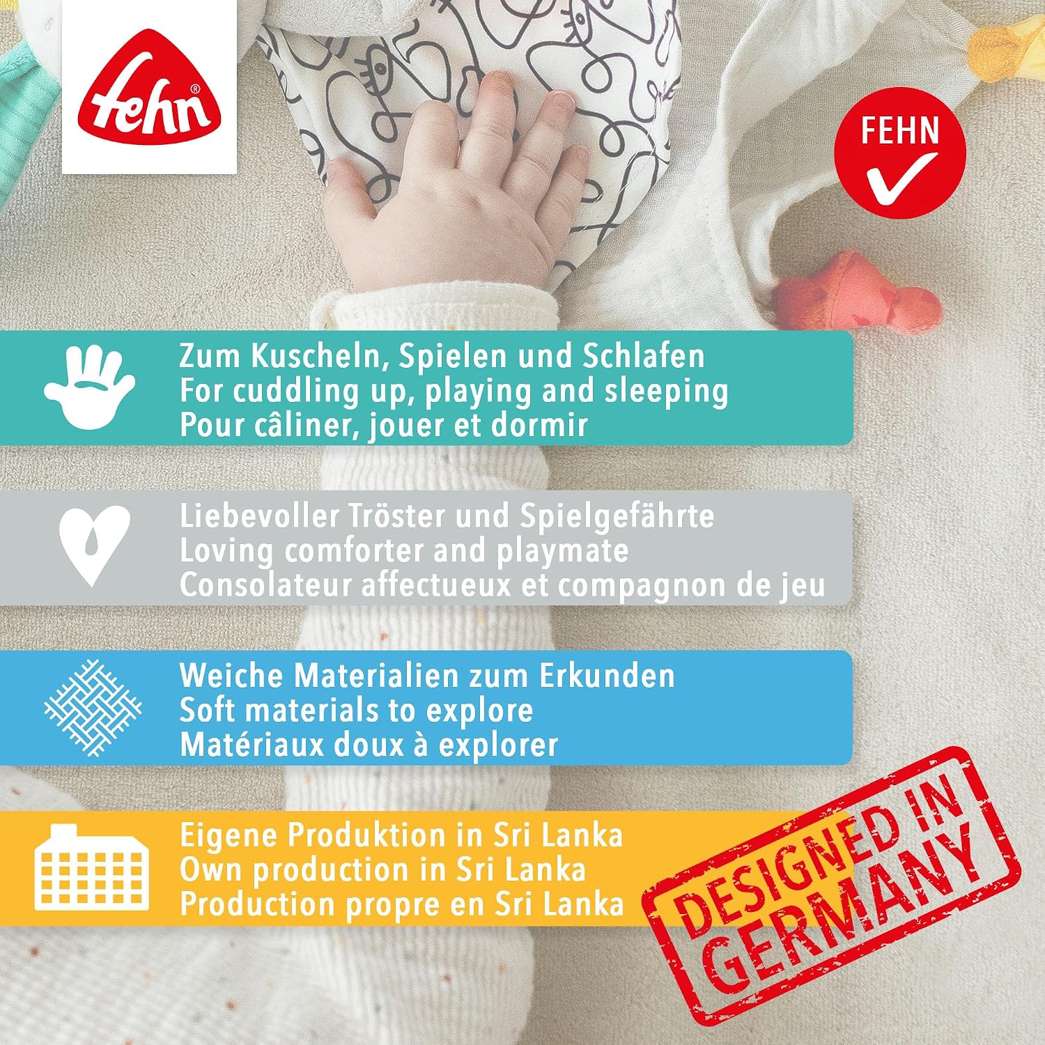 Fehn Otter Comforter - Playmate, Sleep Aid & Stuffed Toy Comforter with Otter Head for Gripping, Feeling, Cuddling and Loving for Babies and Toddlers from 0+ Months – Bild 6