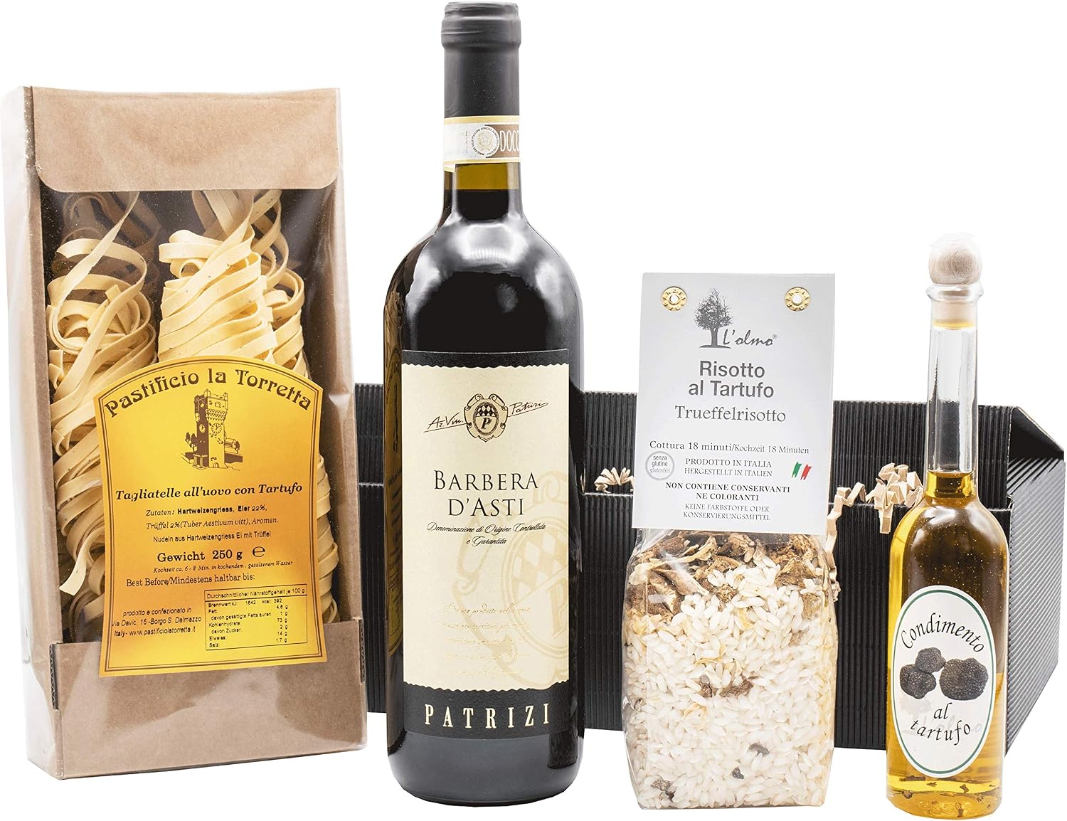 Weinpräsent Gift Basket "Truffle Search" with Italian Specialities: Italian Delicatessen and Barbera (13% Vol.) with Truffle Risotto, Spice Oil with Truffle, Dry 2017 (1 x 0.75 L) – Bild 2