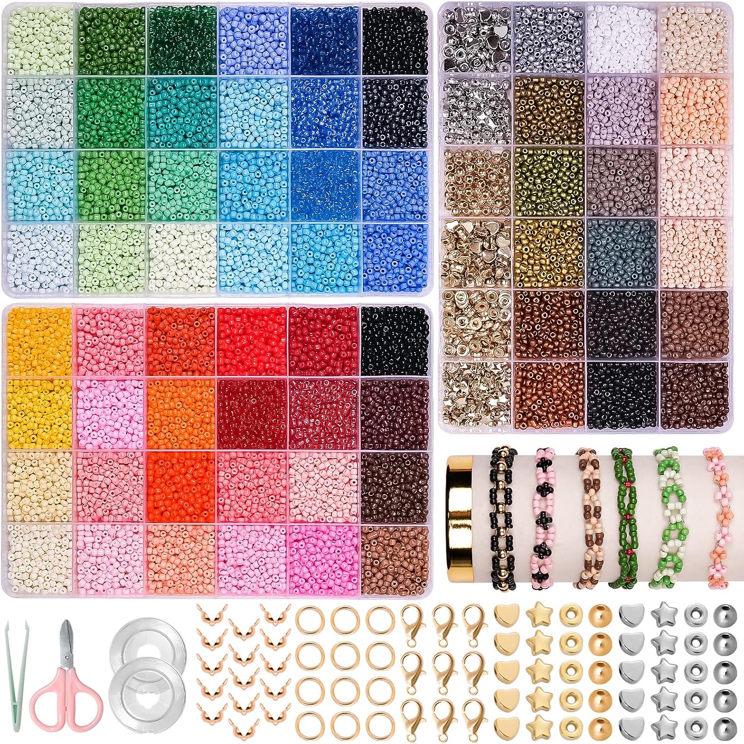 JHWELRG 36500 Pieces 72 Colour Colourful Beads for Bracelets 3 mm Beads Set, DIY Necklaces, Jewellery Making Set with Letter Beads for Threading, Gift Idea for Christmas, Birthday, Parties